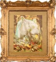 Huszár István (1925-2004): Ratkó József verse után. Vegyes technika, papír, jelzett. Hátoldalán feli...