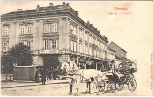 1906 Versec, Vrsac; Sétatér, lovas hintó, üzletek. Kehrer Lajos kiadása / corso / promenade, horse chariot, shops (EK)