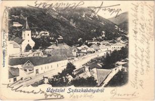1903 Szászkabánya, Németszászka, Sasca Montana; utca, templom. Johann Lang / street, church (EK)