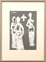 Drégely László (1932-1990): A három grácia. Vegyes technika, papír. Jelzett. Üvegezett fa keretben, 28×19 cm