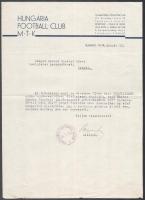 1938 Bp., Hungária Football Club MTK fejléces levélpapírjára írt levél játékos díjazásával kapcsolatban, az alelnök aláírásával