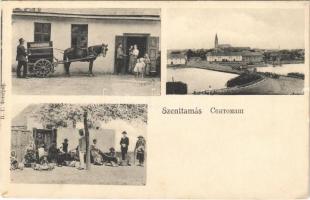 Szenttamás, Bácsszenttamás, Srbobran; híd, falubeliek, Gerstheimer B. üzlete, lovaskocsi / villagers, bridge, shop, horse cart (EK)