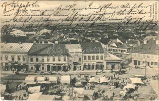 1904 Karánsebes, Caransebes; látkép, piac, Grünberger S. Géza üzlete / Prospect / general view, market, shops (fa)