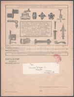 1930 Kátai József, Budapest, Király utca tűzhely- és díszvasalat-alkatrész fametszetes képekkel ellá...