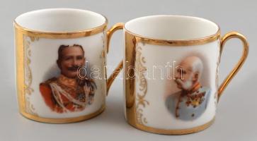Ferenc József és II. Vilmos képével díszített, I. világháborús emlék porcelán kávés készlet, kiöntő ...