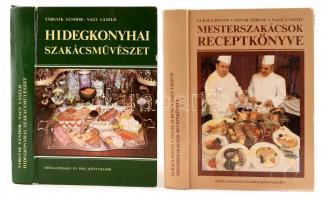 Tárgyik Sándor - Nagy László: Hidegkonyhai szakácsművészet. Bp., 1983, Közgazdasági és Jogi Könyvkiadó. Kiadói kartonált kötés, a borítón kopásnyomokkal. + Lukács István-Novák Ferenc-Nagy László: Mesterszakácsok receptkönyve. Szerk.: Nagy László. Bp., 1985, Közgazdasági és Jogi Könyvkiadó. Kiadói kartonált papírkötés, a borítón kopásnyomokkal.