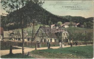 1907 Steinhaus am Semmering, Weidmannsheil, Gasthaus / restaurant, hotel, street (gluemark)
