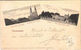 1903 Szczurowa, Kosciul i plebania, Dwór / Kirche und Pfarre, Herrschaftlicher Hof / church, parish,...