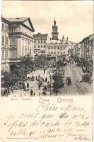1902 Lviv, Lwów, Lemberg; Rynek / Ringplatz / square, tram, market, shops (EK)