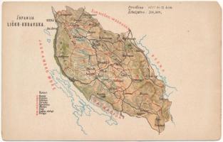 Lika-Korbava vármegye térképe. Kiadja Károlyi Gy. / Zupanija Licko Krbavska / Map of Lika-Krbava county (EM)