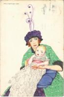 Art Nouveau lady with baby. B.K.W.I. 201-4. s: Mela Koehler (EK)