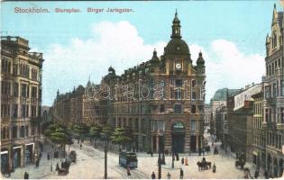 1912 Stockholm, Stureplan, Birger Jarlsgatan / street view, tram (EK)