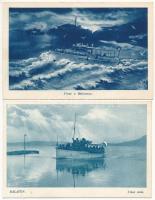 Balaton, Csongor gőzös, viharban és vihar után - 2 db régi képeslap / 2 pre-1945 postcards