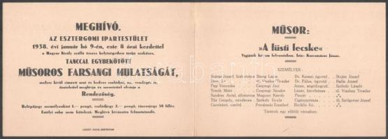 1938 Kétlapos meghívó az esztergomi ipartestület farsangi báljára
