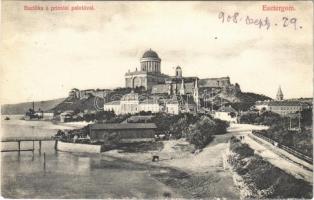 1908 Esztergom, Bazilika a prímási palotával. Özv. Neumann Gézáné kiadása (EK)