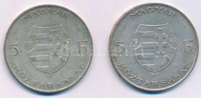 1947. 5Ft Ag "Kossuth" (2x) T:3 patina Adamo F8.1