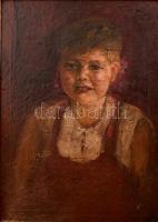 Jelzés nélkül: Gyerek portré. Olaj, vászon. Dekoratív, sérült keretben, 61×46 cm