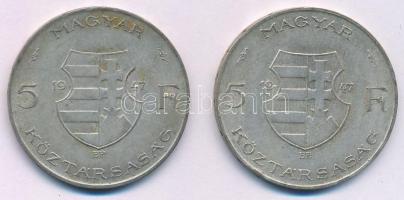 1947. 5Ft Ag "Kossuth" (2x) T:2-,3 patina Adamo F8.1