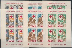 1959 Vöröskereszt fogazott és vágott blokksor, Red Cross perforated and imperforated block set Mi 2-4