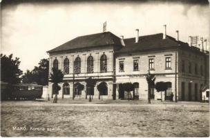 1932 Makó, Korona szálló, Népbank részvénytársaság, autóbuszok