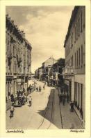 1940 Szombathely, Király utca, Szálló és kávéház, automobil, villamos