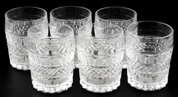6 db ólomkristály üveg pohár, kis kopásnyomokkal, m: 9 cm