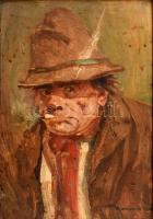 Kasznár Ring Jenő (1875-1945): Cigarettázó portréja. Olaj, karton, jelzett, foltos. Kissé sérült fa keretben, 34×24 cm