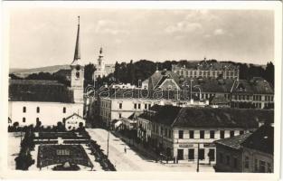 1942 Székelyudvarhely, Odorheiu Secuiesc; Batthyány tér, templomok, Flórián László üzlete / square, church, shop