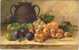 1918 Still life art postcard with fruits. G.O.M. 2173. s: C. Klein (EK)