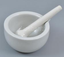 Drasche porcelán mozsár törővel, jelzett, kis kopásnyomokkal, d: 10 cm, h: 12 cm