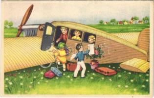 Children art postcard, airplane