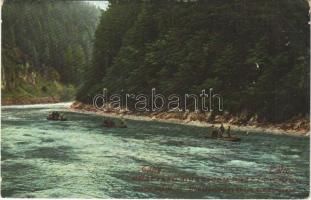 Tátra, Vysoké Tatry; Dunajeci hajózás, tutaj. Feitzinger Ede No. 354. / Przejazd Dunajcem przez Pieniny / Dunajecfahrt durch die Pieninen / rafting