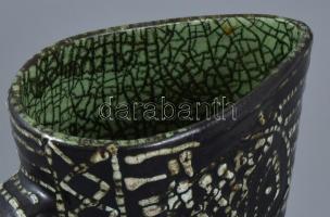 Gorka Iparművészeti Vállalat halas váza és kiöntő 2 db. Csurgatott mázas, jelzett, hibátlan 21 cm