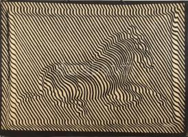 Zebra falikép Vasarely op-art stílusában. Fémlemez, nyomat. Jelzés nélkül. Kopásnyomokkal, sarkaiban kissé deformálódott. 36×48 cm