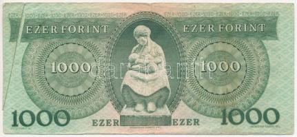1992. 1000Ft "D 36560126" hátlapon papírráncból eredő látványos nyomathibával! T:III 
Ada...