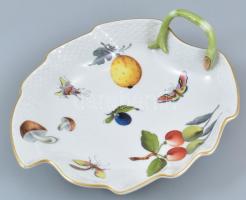 Herendi porcelán gyümölcs mintás levél alakú tál. Kézzel festett, jelzett, hibátlan 20x17,5 cm