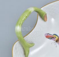 Herendi porcelán gyümölcs mintás levél alakú tál. Kézzel festett, jelzett, hibátlan 20x17,5 cm