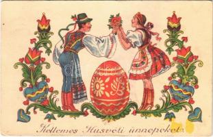 1938 Kellemes Húsvéti ünnepeket / Hungarian folklore art postcard with Easter greetings (EK)