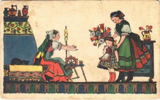 Magyar folklór művészlap / Hungarian folklore art postcard s: Szilágyi G. Ilona (szakadás / tear)