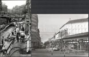 cca 1965-1970 Budapest, Gellért-hegyi befalazott sziklakápolna, Baross téri felüljáró építése és nagykörúti főgyűjtőcsatorna skalpolása, 3 db hátoldalon feliratozott fotó, 24x13 cm és 24x18 cm közötti méretben