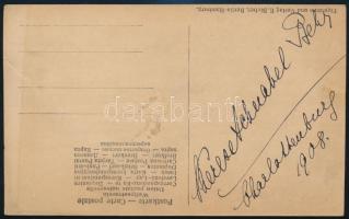 1908 Therese Behr-Schnabel (1876-1959) német énekesnő autográf aláírása őt magát ábrázoló képeslapon, lapon töréssel / autograph
