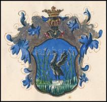 1848-1856 A Nádasdy család nemesség igazolása a család kézzel festett címerével. 22x36 cm