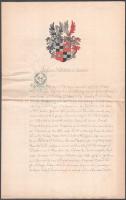 1858 A Westerholt-Lembeck család nemesi címerének levéltári igazolás, a család kézzel festett címerével. 22x36 cm