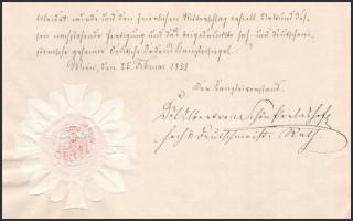 1858 A Westerholt-Lembeck család nemesi címerének levéltári igazolás, a család kézzel festett címeré...