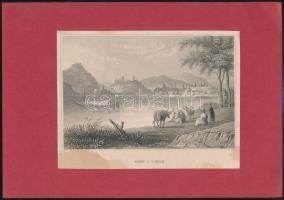 cca 1840-50 Ofen und Pesth (Buda és Pest a Csepel szigetről nézve), aus d.Kunsanstalt d.Bibliogr. Int. Hildbh. Acélmetszet, papír, 9,5x14,5 cm