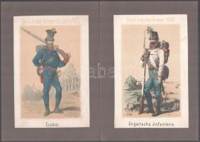 Az Osztrák-Magyar hadsereg katonai egyenruhái 12 db kőnyomat kartonon cca 1880 17x10 cm