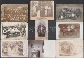 cca 1900-1917 Vegyes régi fotók: katonafotók, csoportképek, portrék, 9 db fotólap és keményhátú műtermi fotó, változó állapotban, 11x6,5 cm és 14x9 cm közötti méretben