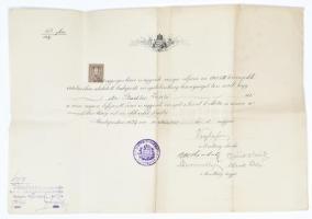 1927 Budapest, ügyvédi vizsga oklevél (bizonyítvány), 80 fillér okmánybélyeggel, hajtásnyommal
