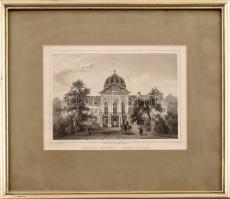 cca 1840 Ludwig Rohbock (1820-1883): Gödöllői kastély acélmetszet, üvegezett keretben, 14x21 cm / steel-engraving, framed, page size: 14x21 cm