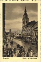 1940 Beregszász, Beregovo, Berehove; utca, református templom / street, Calvinist church